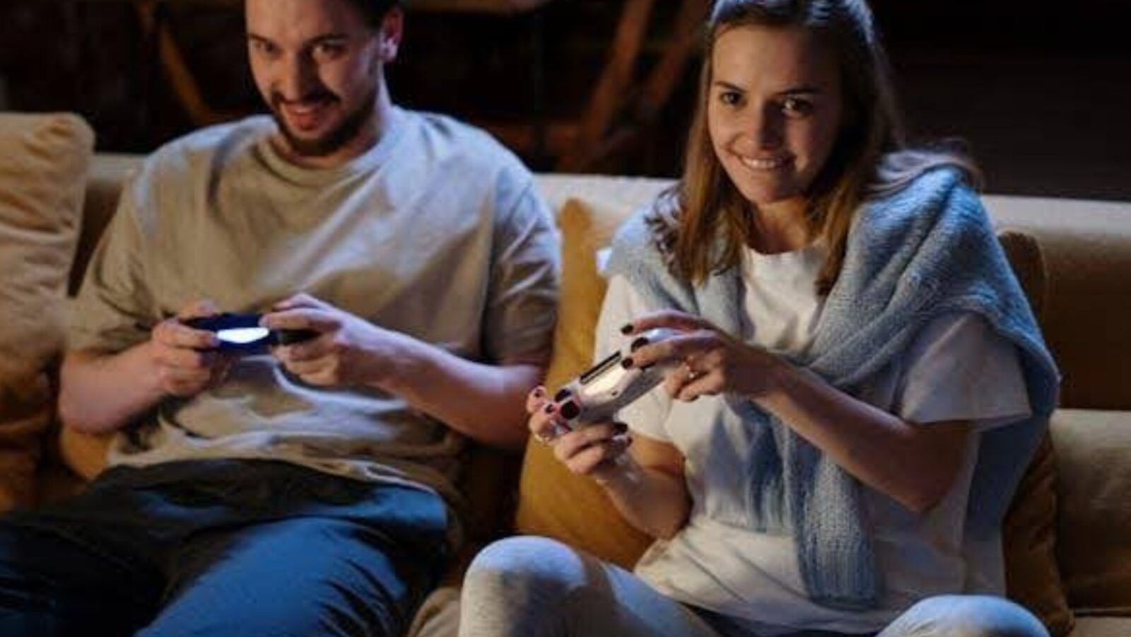 Two people playing a game together