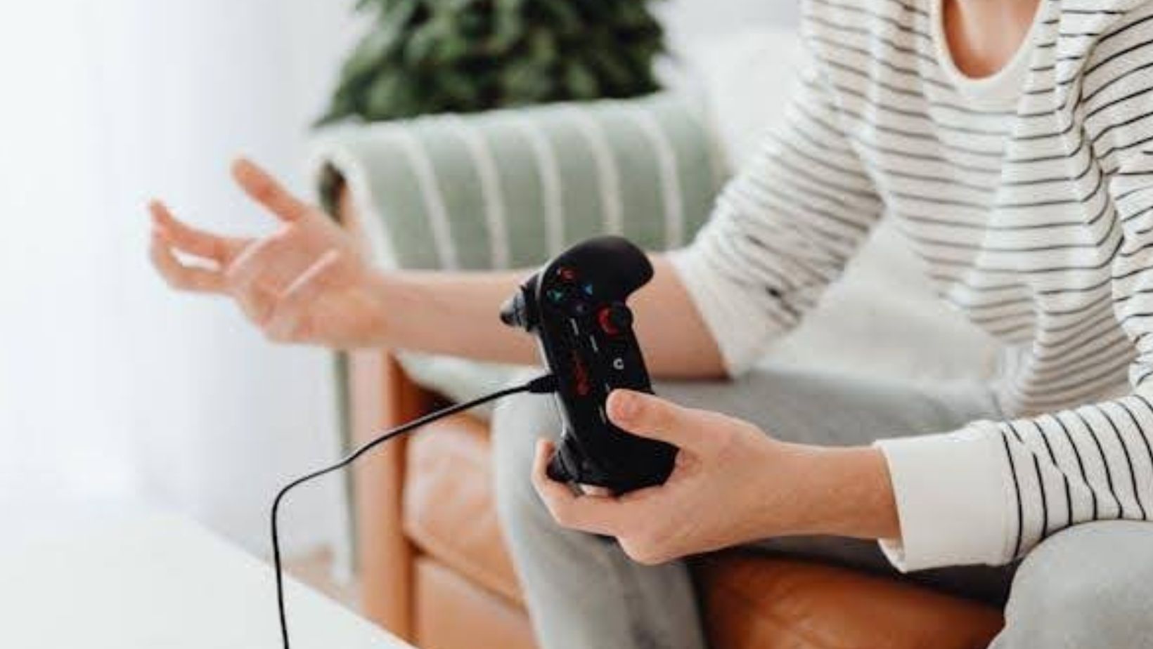 A person holding a controller